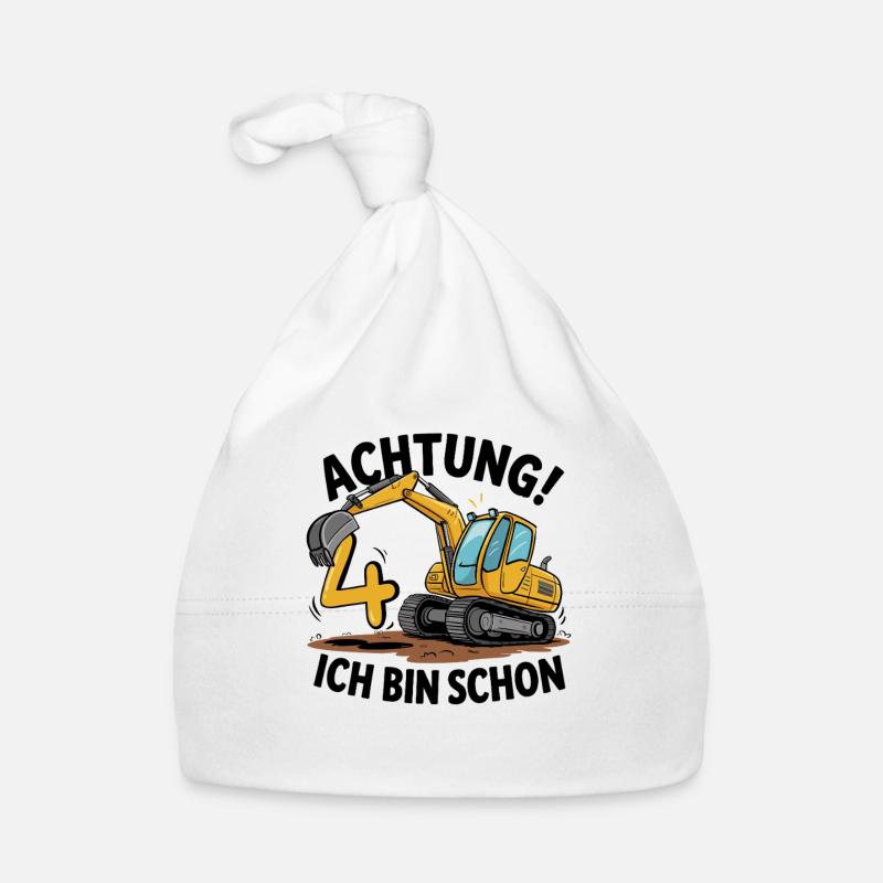 4th Birthday 4 Years Excavator Construction Vehicle Construction Site Organic Baby Cap