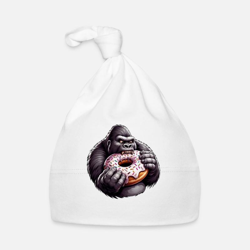 Gorille drôle avec beignet dessin animé grignotage Bonnet bio Bébé