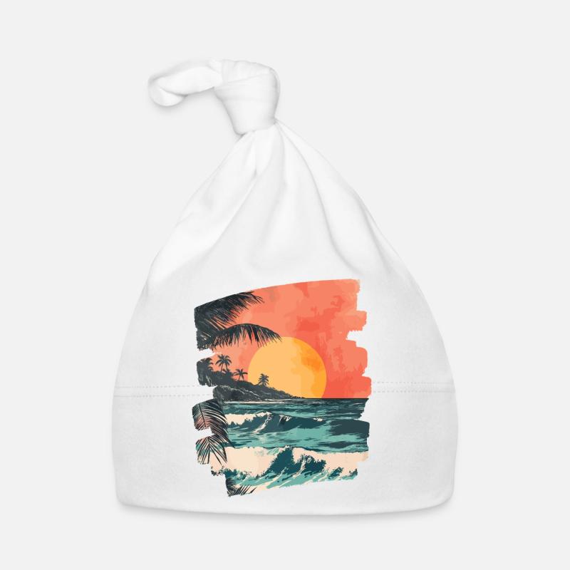 Beach Palm Trees Sunset Summer Organic Baby Cap