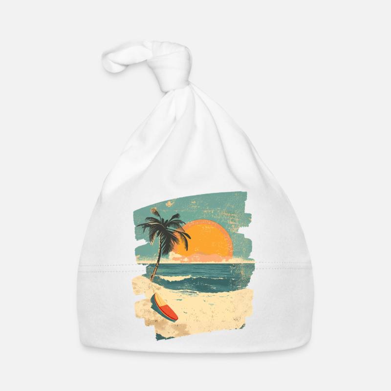 Beach Palm Trees Sunset Summer Organic Baby Cap