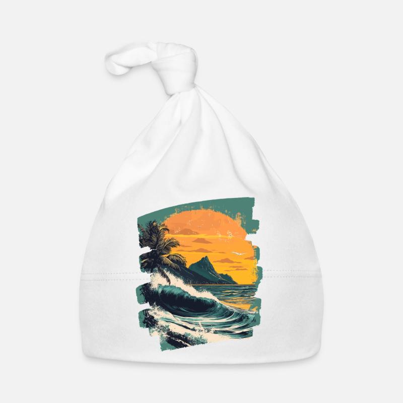 Beach Palm Trees Sunset Summer Organic Baby Cap