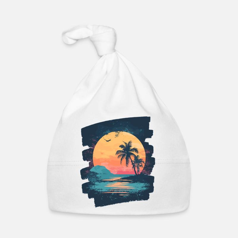 Beach Palm Trees Sunset Summer Organic Baby Cap