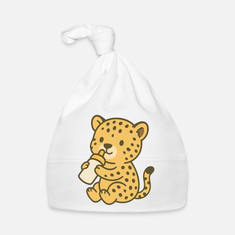 Bébé guépard avec biberon Bonnet bio Bébé