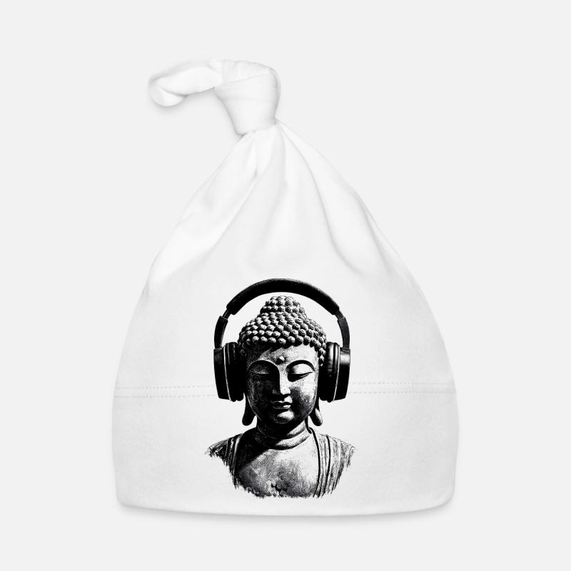 Buddha mit Kopfhörern Achtsamkeit Musik Boho Zen Baby Bio-Mütze