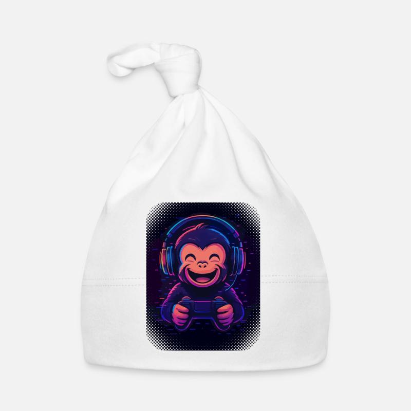 Singe cool avec écouteurs, lunettes et manette de jeu Bonnet bio Bébé