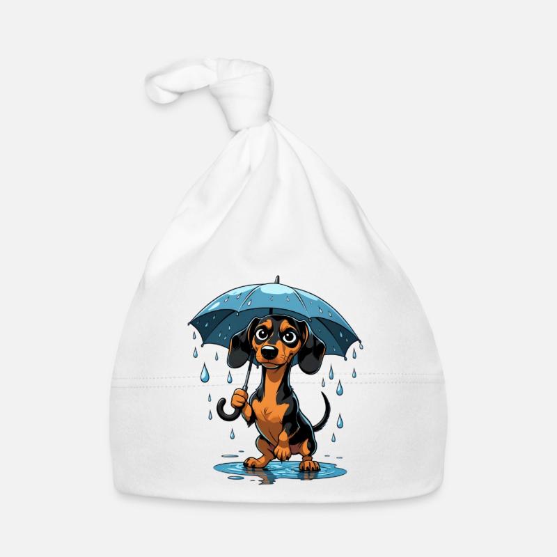 Teckel mignon avec parapluie Bonnet bio Bébé