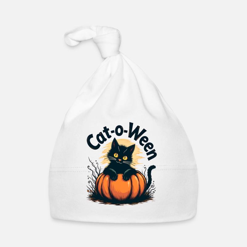 Cat-O-Ween Motif de chat d’Halloween Bonnet bio Bébé