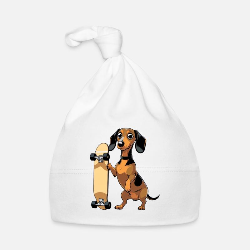 Dackel mit Skateboard Design Baby Bio-Mütze