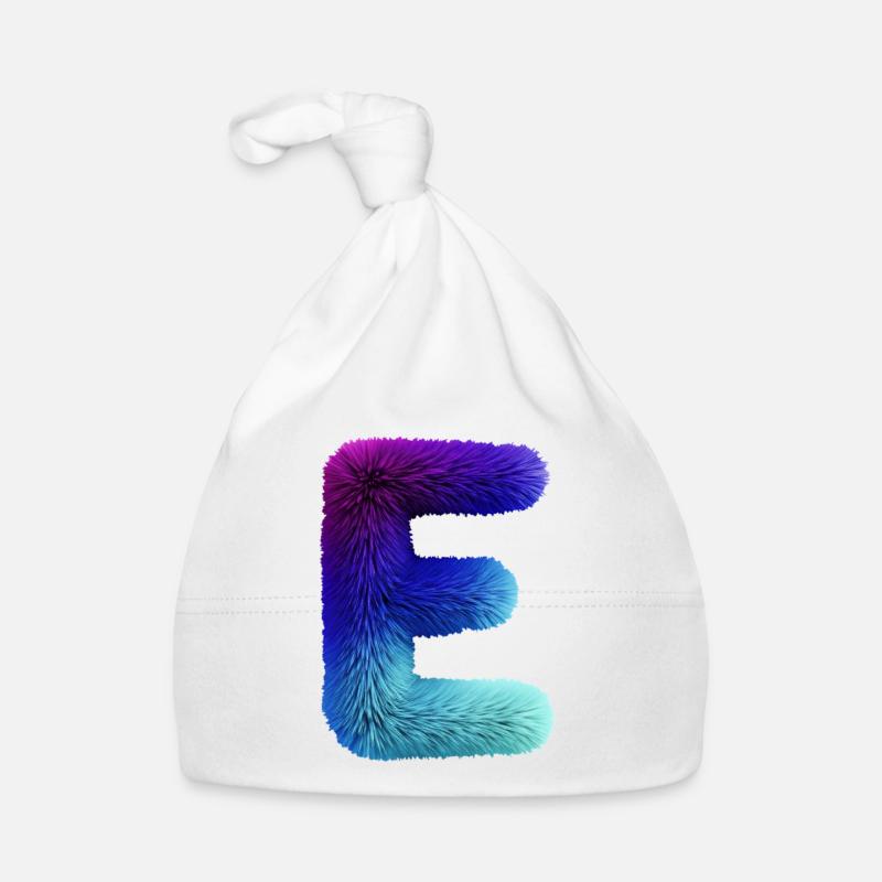 Buchstabe E Fell-Effekt | Farbverlauf Purpur Blau  - Baby Bio-Mütze - Weiß