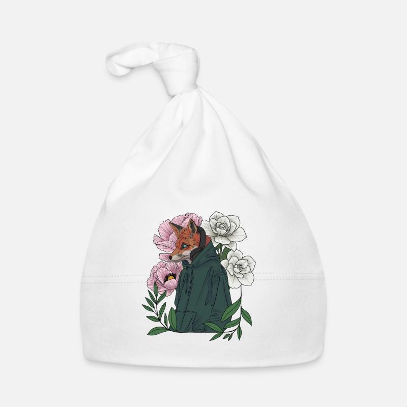 Fuchs mit Blumen und Hoodie Baby Bio-Mütze