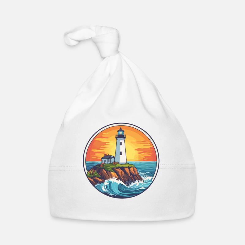 Lighthouse by the sea sunset Organic Baby Cap