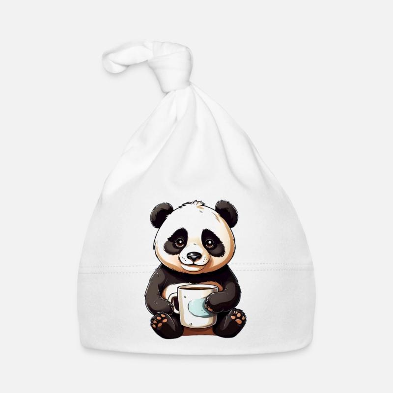 Kuschel-Panda mit Kaffeetasse Baby Bio-Mütze