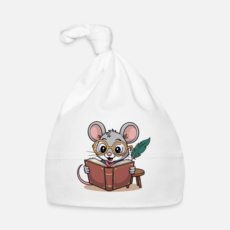 Adorable Reading Mouse with Glasses Organic Baby Cap