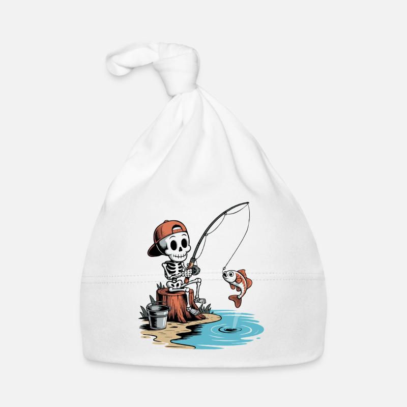 Skeleton fishing with fish on hook Organic Baby Cap