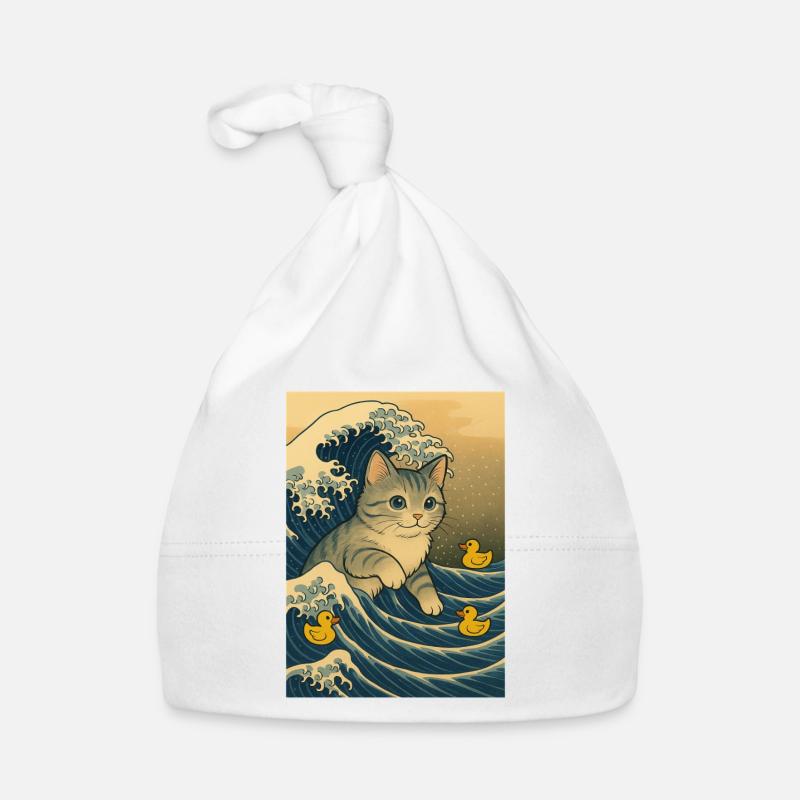 Chats dans la mer de vagues avec des canards - Bonnet bio Bébé - blanc