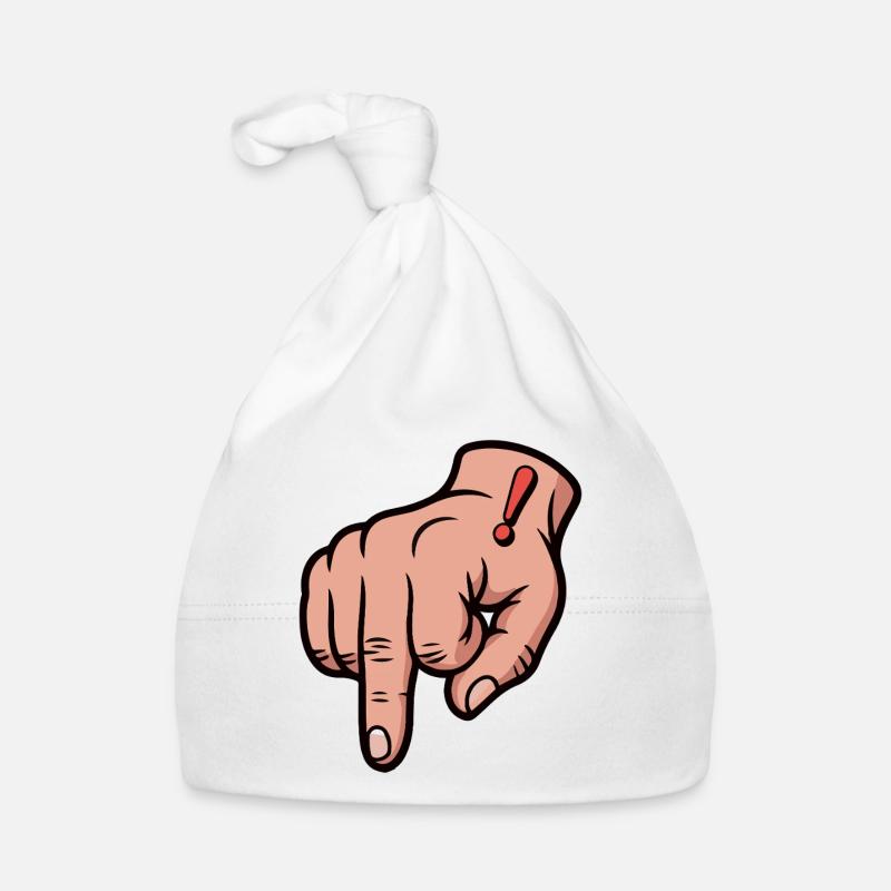 Illustration d'une main avec un point d'exclamation rouge en gras Bonnet bio Bébé