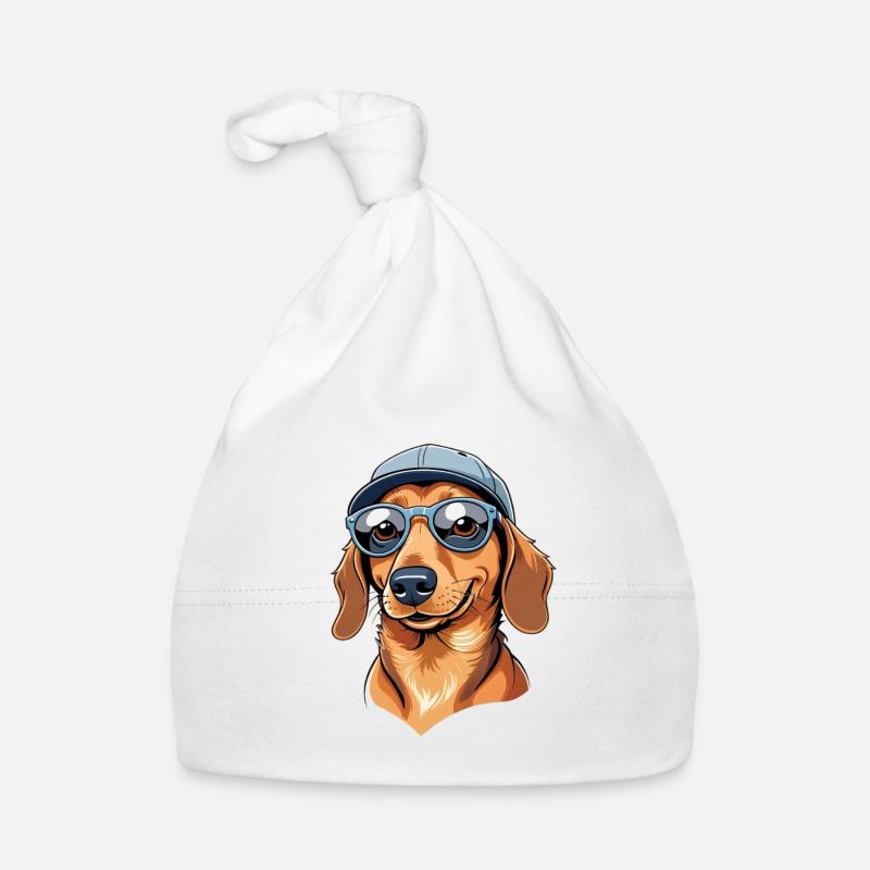 Funny dachshund with sunglasses and hat Organic Baby Cap