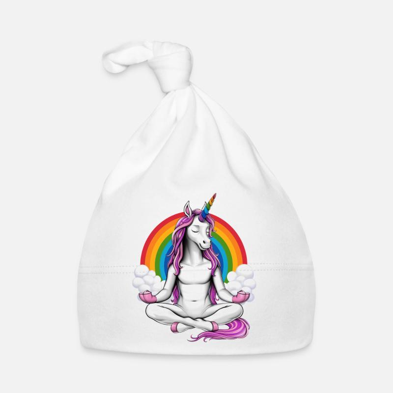 Méditation Yoga Licorne - Bonnet bio Bébé - blanc