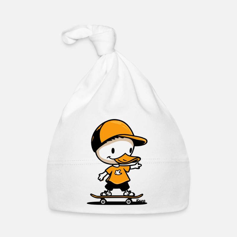 Canard de dessin animé ludique avec design de planche à roulettes Bonnet bio Bébé