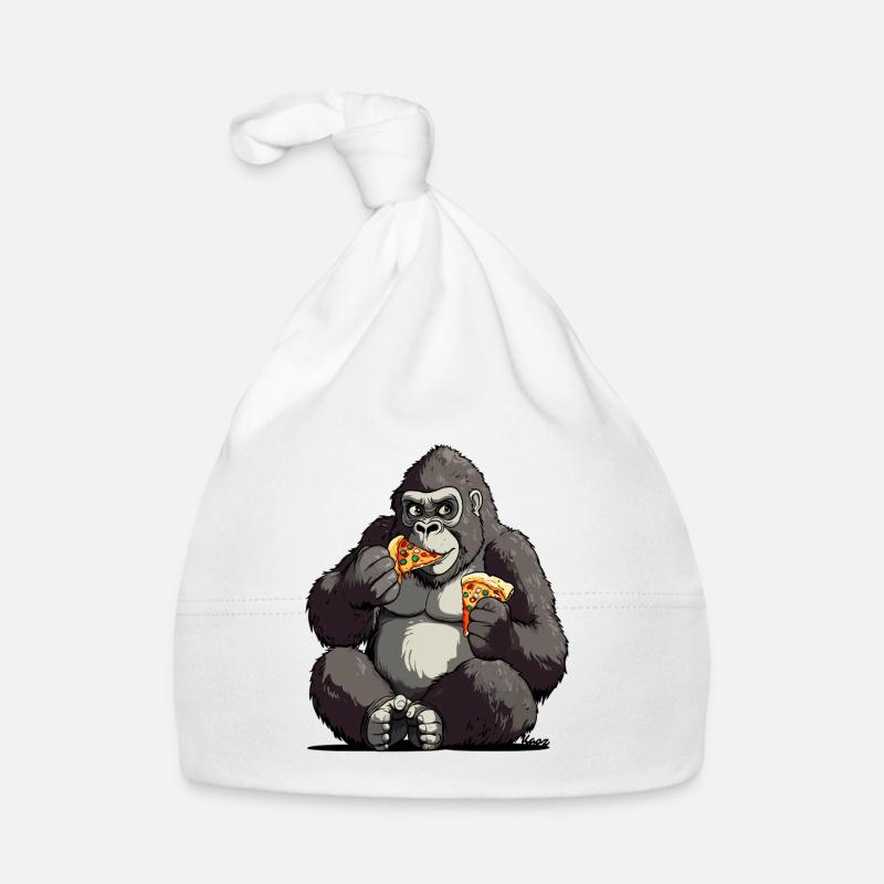 Gorilla genießt Pizza Illustration Baby Bio-Mütze