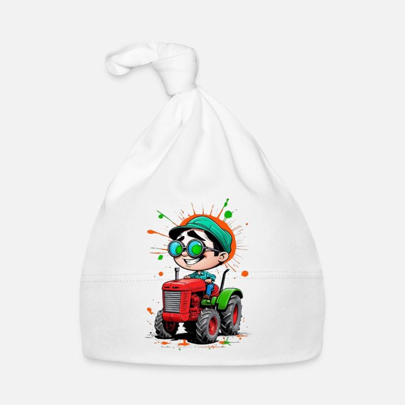 Playful boy with glasses on tractor Organic Baby Cap