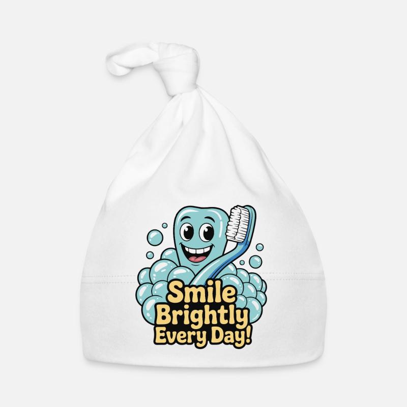 Dent heureuse avec sourire éclatant et dentifrice Bonnet bio Bébé
