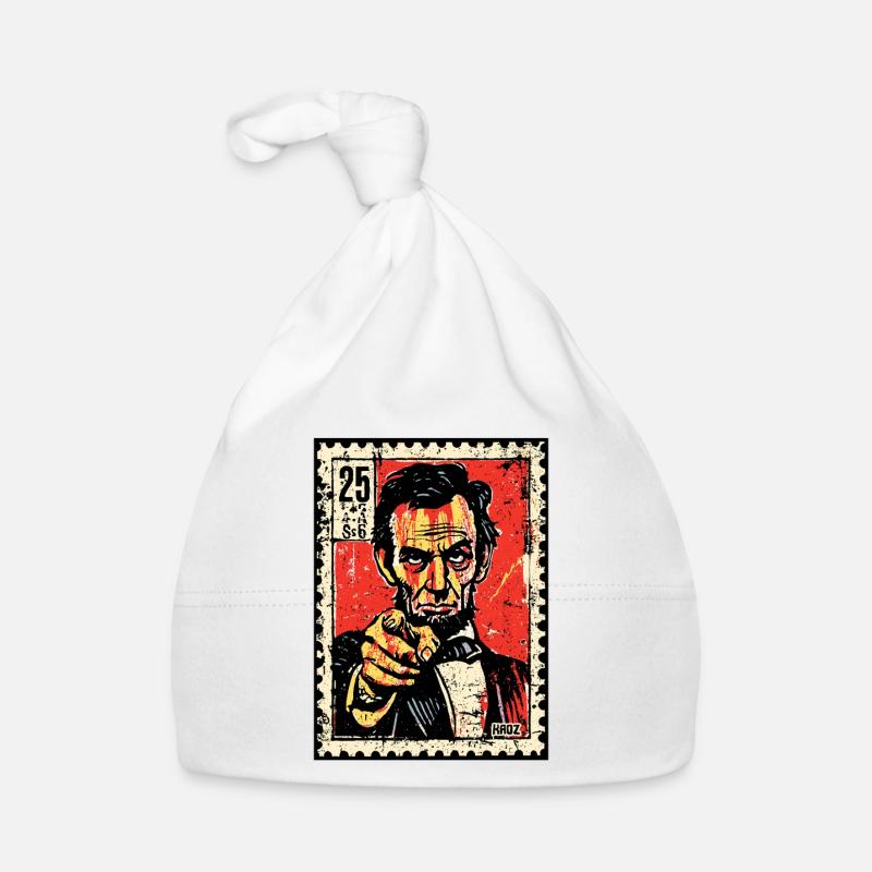 Abe Lincoln sur timbre-poste pointant avec le doigt Bonnet bio Bébé