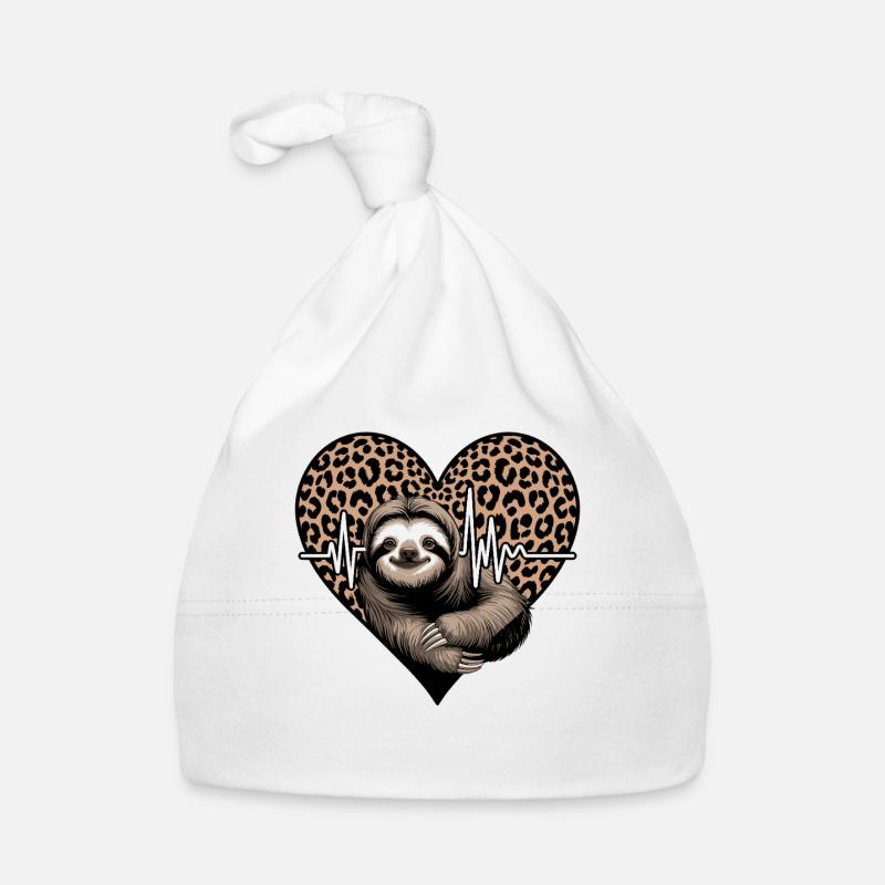 Casual Sloth Heart Leopard Pattern Organic Baby Cap