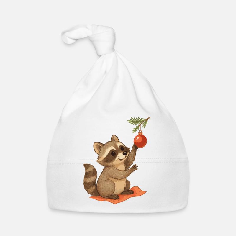 Weihnachts-Waschbär mit Christbaumkugel Baby Bio-Mütze