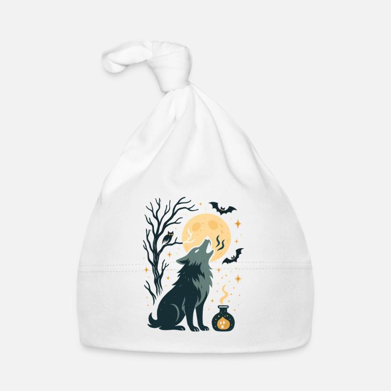 Moon wolf howls in the night forest Organic Baby Cap