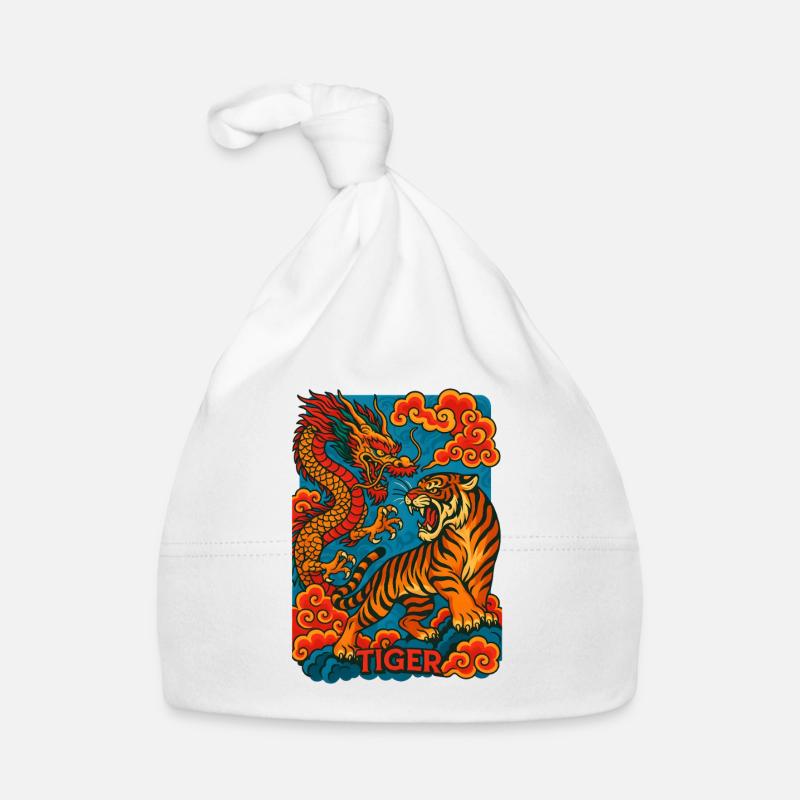 Dragon Tiger Clash, Asian Art Style  Organic Baby Cap