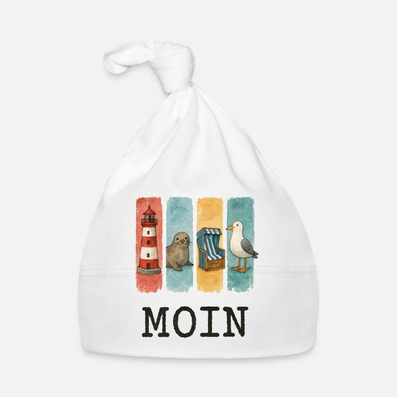 Moin Leuchtturm Robbe Strandkorb Möwe Küste Baby Bio-Mütze