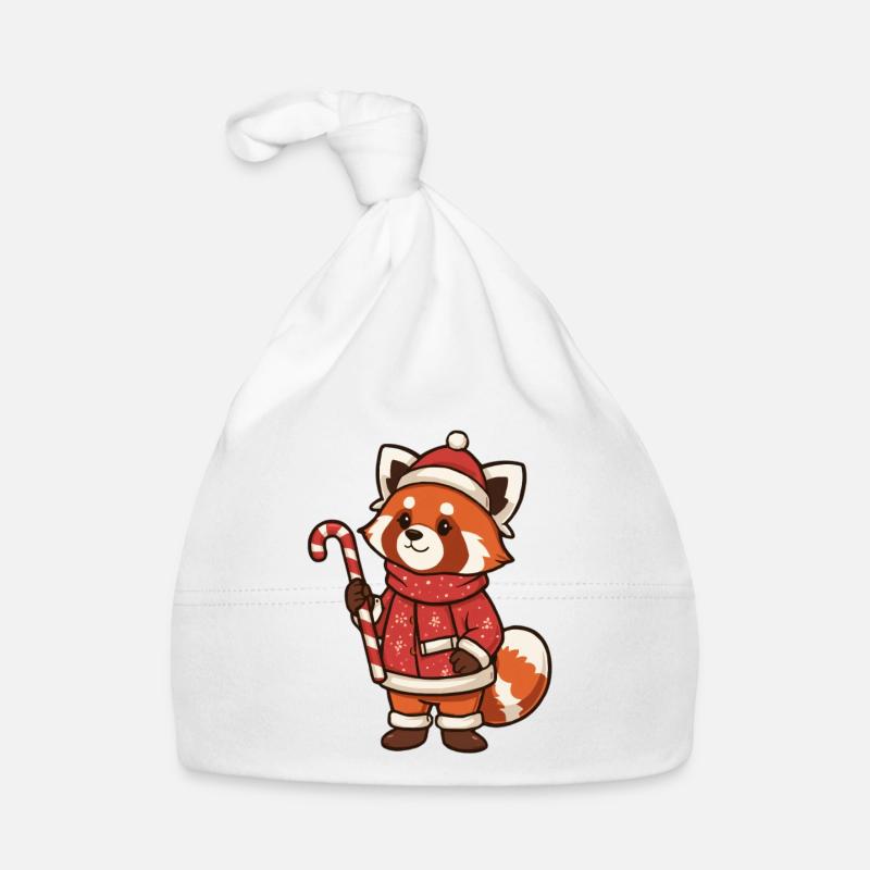 Winter panda with candy cane Organic Baby Cap