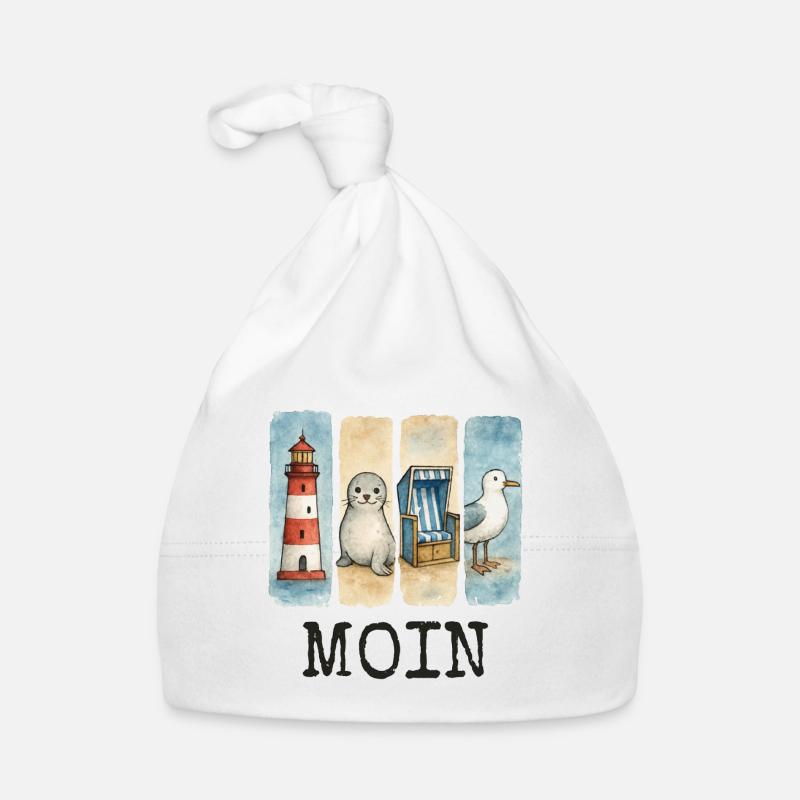 Moin Leuchtturm Robbe Strandkorb Möwe Küste Baby Bio-Mütze