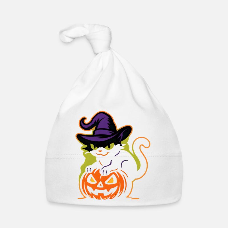 Wizard Cat and Luminous Pumpkin Organic Baby Cap