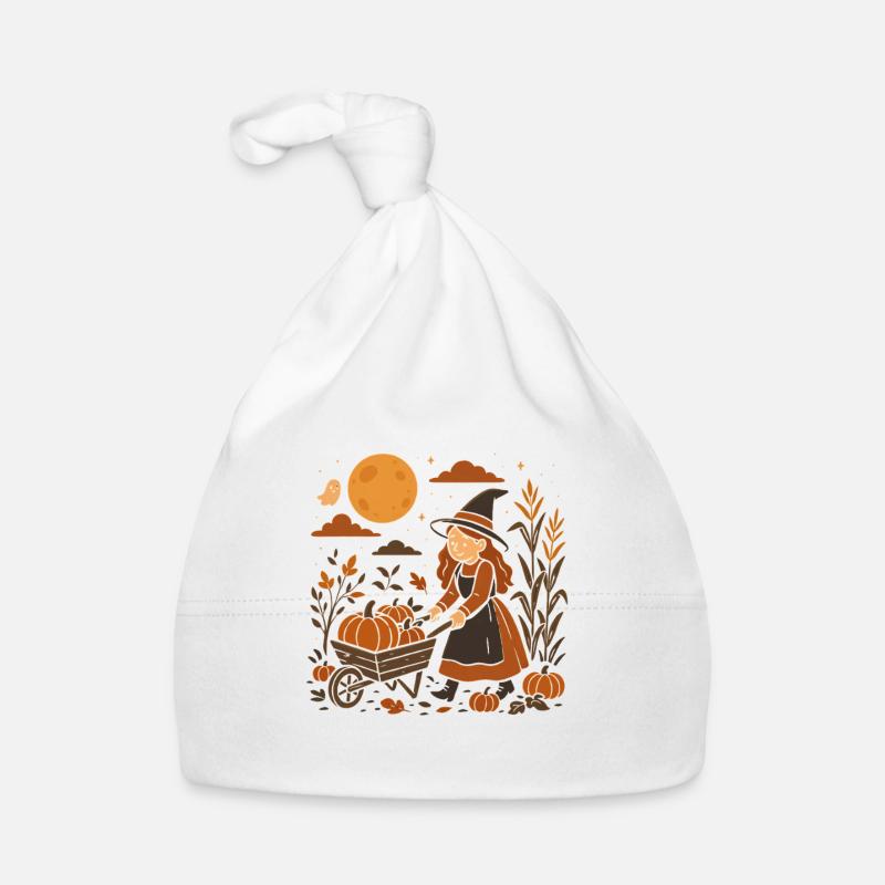 Autumn Witch with Pumpkin Cart Organic Baby Cap