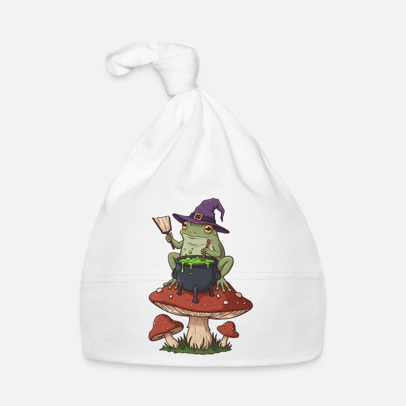 Frog Witch Cauldron Over Mushroom Ring Organic Baby Cap