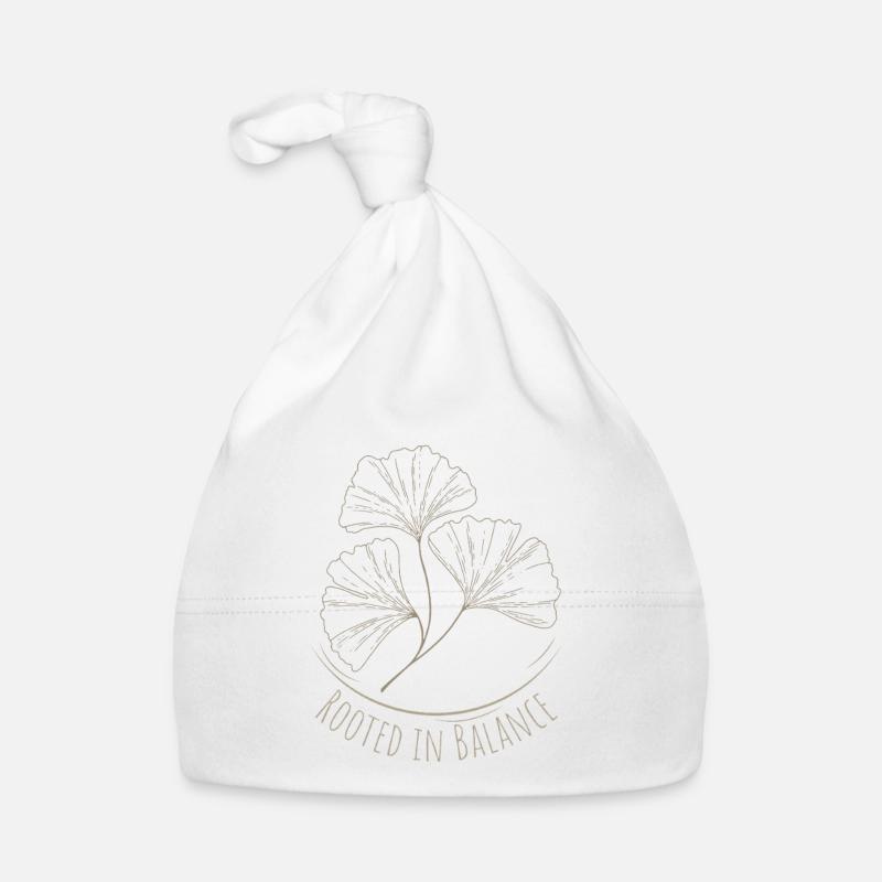 Enraciné dans l’équilibre - Le design Ginkgo pour la force intérieure - Bonnet bio Bébé - blanc