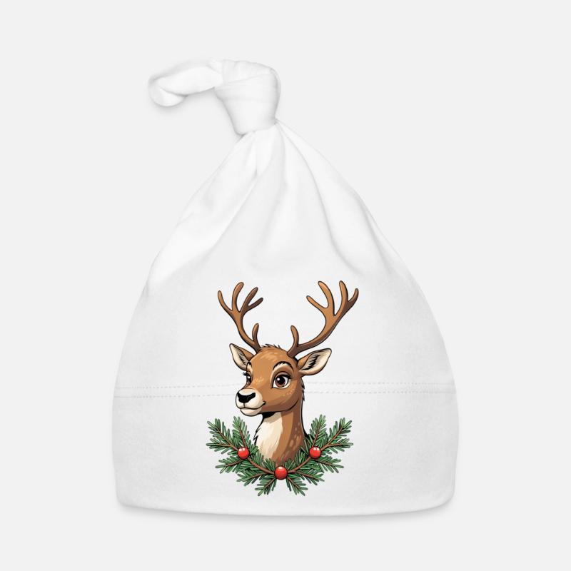 Hirschkopf mit Weihnachtskranz Baby Bio-Mütze