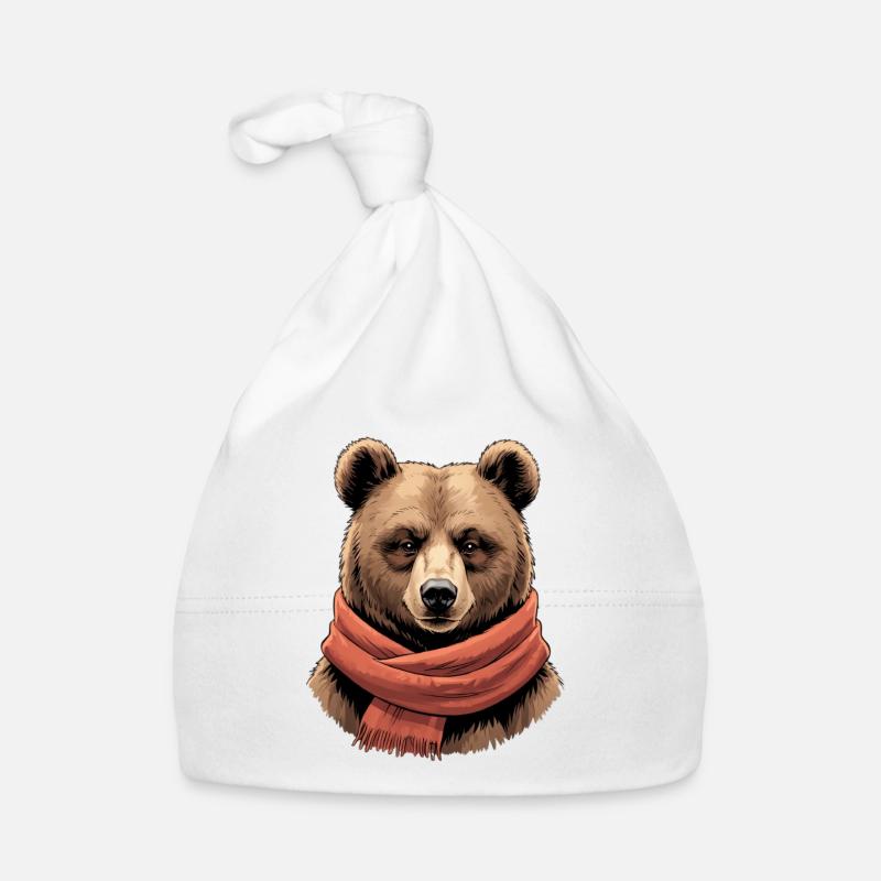 Bär mit rotem Schal Baby Bio-Mütze