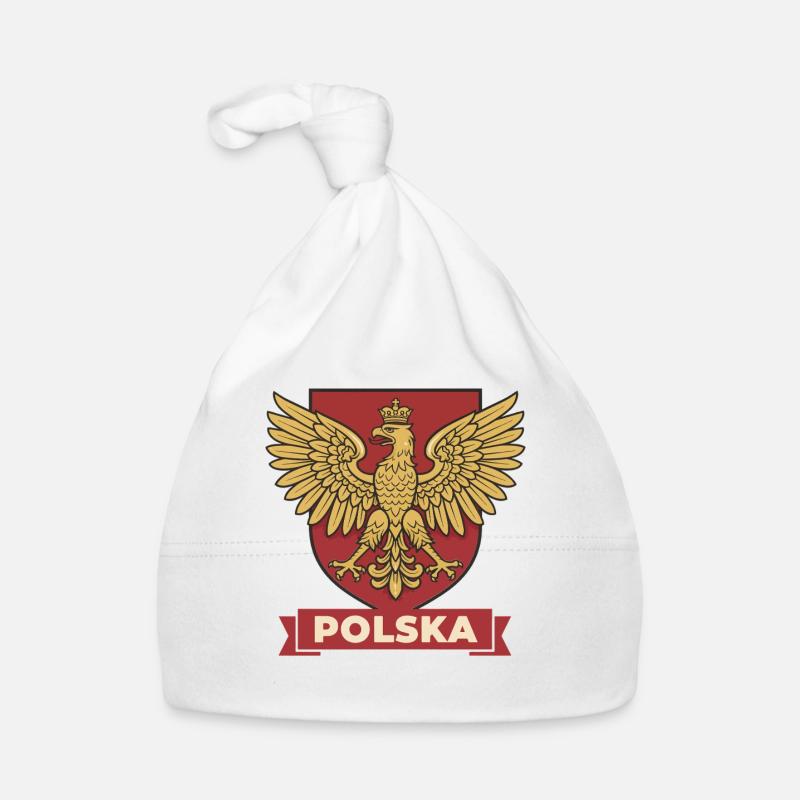 Écusson héraldique de l’aigle royal de Pologne sur bouclier rouge - Bonnet bio Bébé - blanc