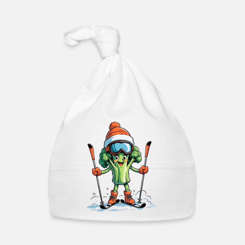 Broccoli skier with helmet Organic Baby Cap