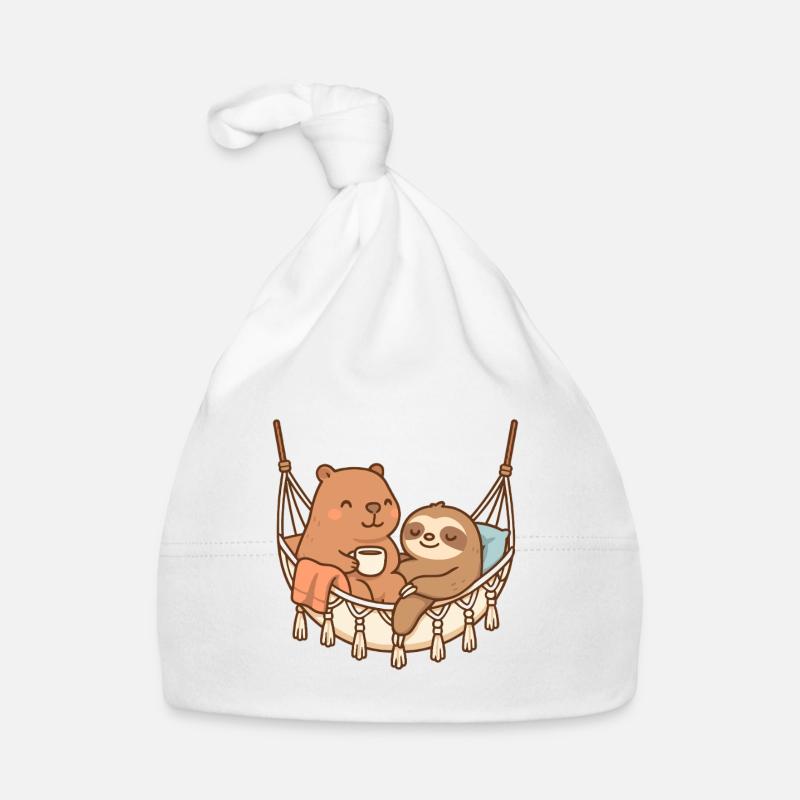 Capybara & Sloth – Cozy Friends in Hammock ☕ Organic Baby Cap