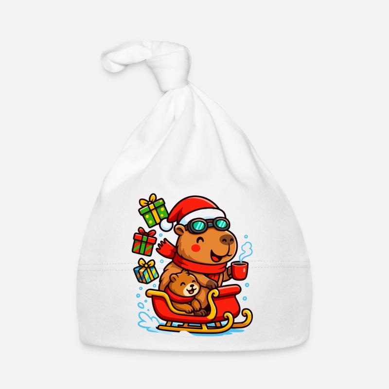 Christmas Capybara in a Sleigh – Cozy Chris Organic Baby Cap