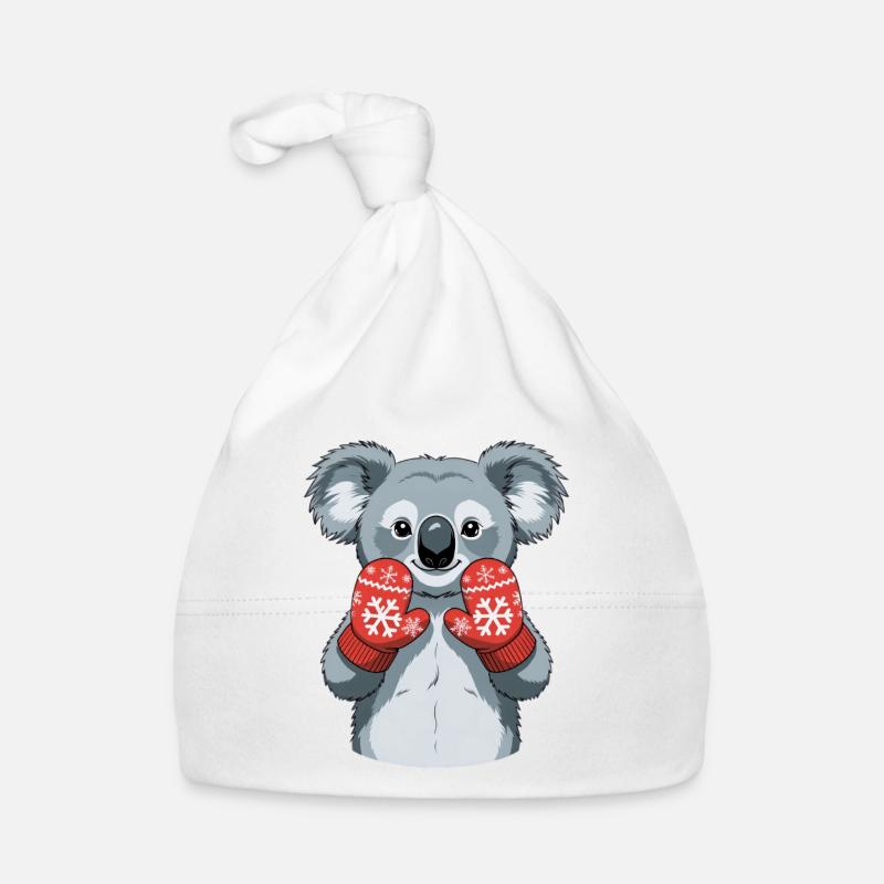 Koala d’hiver avec des gants rouges Bonnet bio Bébé