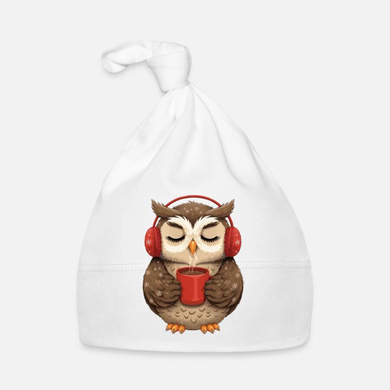 Kuscheleule mit Kopfhörern und Kaffee Baby Bio-Mütze