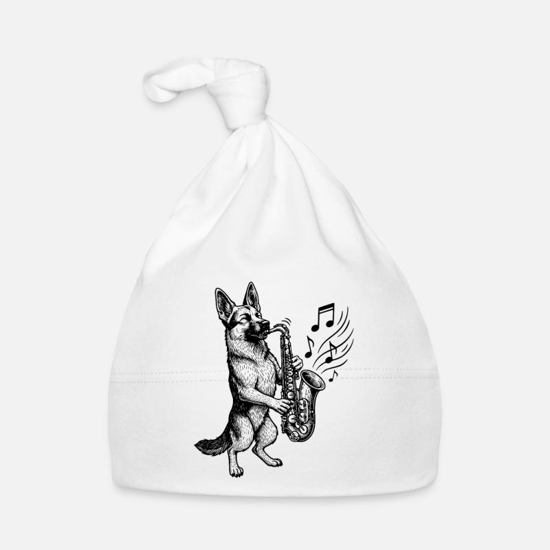 Saxophone German Shepherd Art Organic Baby Cap