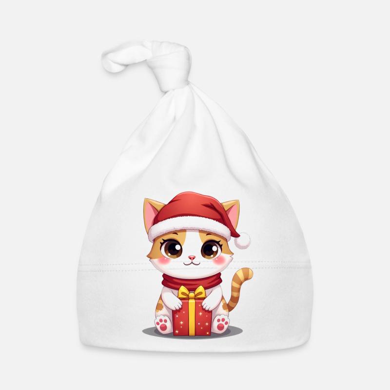 Cute cat Christmas with present Organic Baby Cap