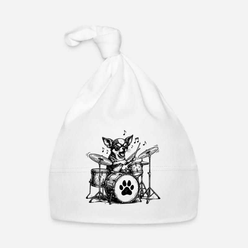 Chihuahua Drummer Illustration Drumming Organic Baby Cap