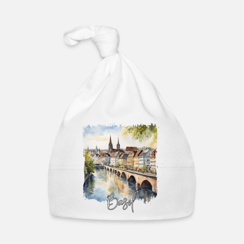 Basel Watercolor, Basel Switzerland Organic Baby Cap